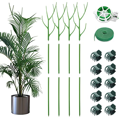 ROADPLUM 4 Pack 39.37" Detachable Twig Plant Support Stakes Set, Blends in to Plant, Branch Plant Sticks with Orchid Clips Twist Plant Ties, Twig Trellis for Indoor Outdoor Plants Potted Plants Flower - color: Green, size: 39.37" - 4 Pack