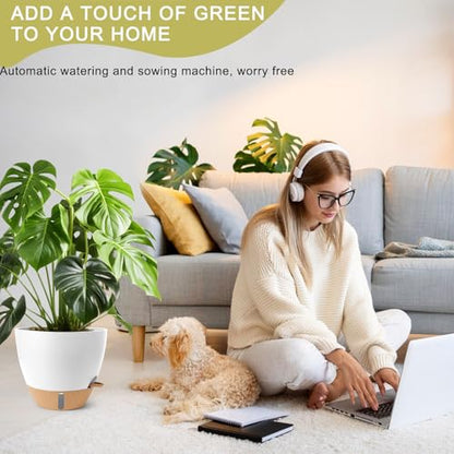 Self Watering Pots for Indoor Plants 12/10/9/8 Inch Plastic with Reservoir - color: White