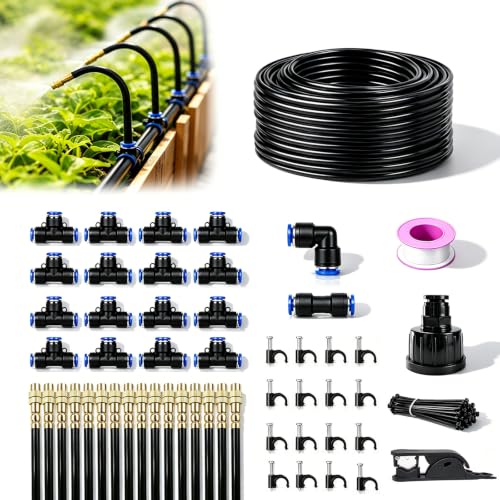 5/16" Drip Irrigation System 65 ft with 16-Pcs 360° Adjustable Copper Nozzles, Automatic Misting Watering System for Garden, Raised Beds, Greenhouse (65ft+16 nozzles) - size: 65ft+16 nozzles