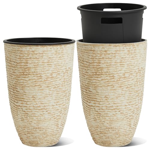 Worth 21" Tall Plant Pots Large Planters for Indoor Outdoor Plants Set of 2 - color: Beige