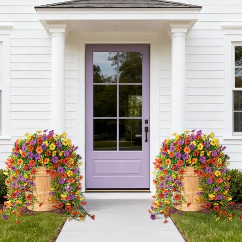Homsunny Artificial Hanging Flowers for Outdoor, 8PCS Fake Flowers - color: A01 Purple+red+orange+yellow