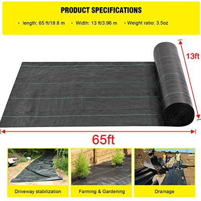 Commercial Driveway Fabric, 13x65 ft Heavy Duty 3.5OZ Landscape Fabric for Erosion Control, Weed Barrier - size: 13x65 ft -3.5OZ