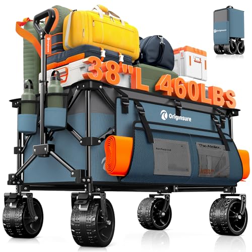 Originsure 220L Foldable Beach Wagon Cart with Big Wheels,460lbs,Grey&Blue - color: Blue&grey