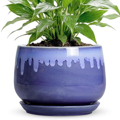 Ceramic Flower Pots, 7 Inch Indoor Planter with Drainage, Blue - size: 7 Inch, style: Blue