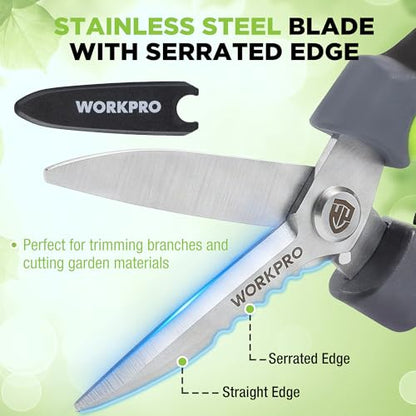 WORKPRO 8" Pruning Shears for Gardening, Multipurpose Garden Shears