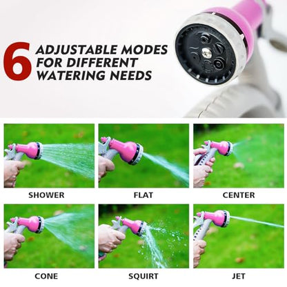50FT Retractable Garden Hose Reel, Lightweight & Portable Hose Reel with 6 Patterns Spray Nozzle, Suitable for US Standard Hose Connection - color: Light Pink