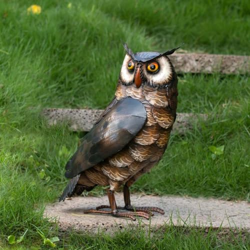 Natelf Outdoor Metal Brown Standing Owl Garden Statue for Patio Yard Decor - color: Brown-1