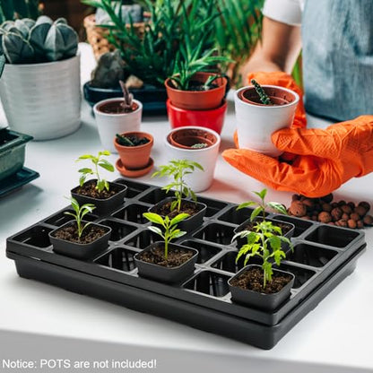 RooTrimmer 10 Pack Nursery Pots Trays (17"x11"x2"), Plastic Flat Seed Starter Trays, Durable Carrying Seedling Starter Tray, Reusable Tray for Planting and Collecting Drainage Water (Black) - color: Black, size: Holding Trays-10P
