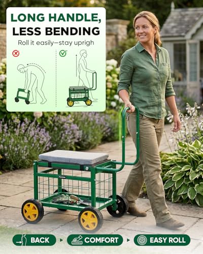 Saker Rolling Garden Cart with Seat & Wheels 15.7" EVA Padded Stool 500lb - size: Basic Version