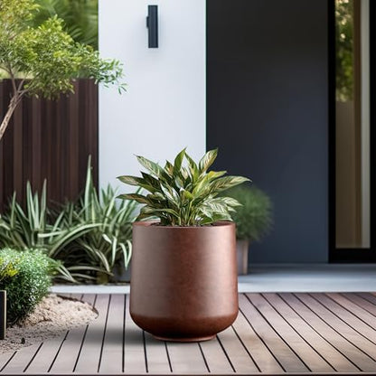 Kante Large Round Curved Rusty Concrete Planter 16.5" Dia, Outdoor - color: Rusty, size: 15.3" D