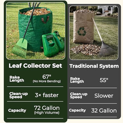 Gardzen 67" Adjustable Long Handle Rake with Large Leaf Scoops - style: Scoops & Rake Set