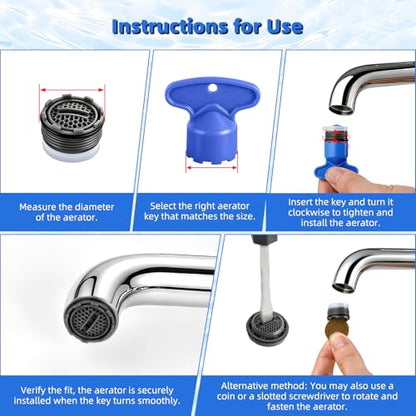 Hibbent 12 Pcs Faucet Aerator with 6 Pcs Faucet Aerator Key Removal Wrench Tool, Aerators Replacement Inserts for Sink M16.5 18.5 21.5 24 mm Tap Aerators Flow Restrictor