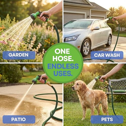 J&B XpandaHose 100ft Expandable Garden Hose, Lightweight, Brass Connectors - color: Green/Black, size: 100ft