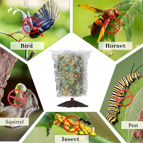 Drawstring Blueberry Netting for Bushes (4 Pack 3.28×2.62FT) - Easy Install Reusable Garden Netting, Protective Mesh for Fruit Trees & Tomato Plants, Blocks Birds, Squirrels & Insects - size: 3.28×2.62 ft