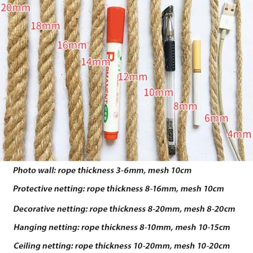 Natural Jute Hemp Rope Net,8mm Thick Safety Anti-Fall for Children Pet,Balcony Stairs Garden Playground Protection Net,Indoor & Outdoor Decor (Size:1M*3M(3.3FT*9.8FT)) - size: 1M*3M(3.3FT*9.8FT)