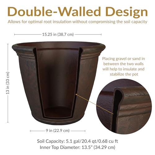 Sunnydaze Anjelica 15.25'' Large Plastic Planter Pot for Plants, Rust - color: Rust, size: 15.25 in