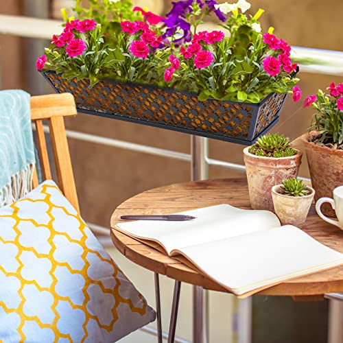 Potchen 6 Pack 24 Inch Railing Window Boxes Planters with Coconut Liner Boxes Metal Black Hanging Flower Planter Window Basket for Indoor Outdoor Lawn