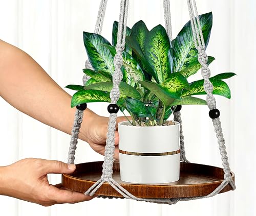 2 Pack Plant Hanger Indoor, Hanging Plant Shelf (12" + 10") - color: Light Grey, size: 2-Pack, 1-Tier