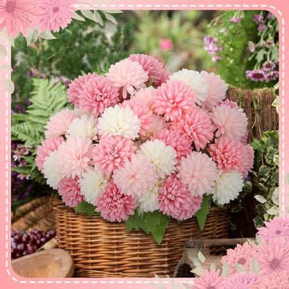 XunYee 12 Pcs Pink Artificial Flowers for Outdoor Silk Chrysanthemums - color: Pink