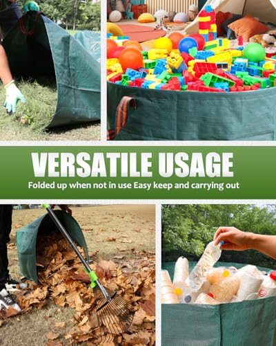 63.4 Inch Adjustable 18 Tines Metal Leaf Rake Set with 40 Gal Dustpan Bags - style: Green Rake Set