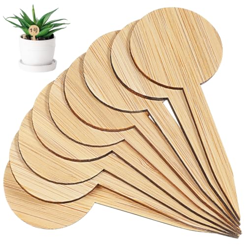 Toddmomy 20 Pcs Bamboo Plant Markers 3.9 Inch Round Garden Labels