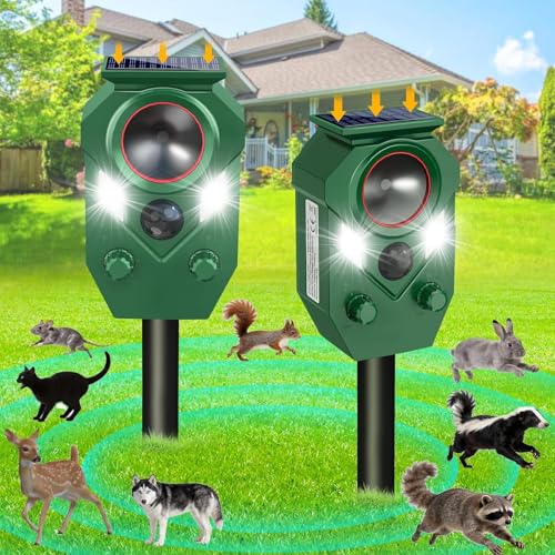 Solar Powered Ultrasonic Animal Repeller with PIR Sensor, 2 Pack - size: 2 Count (Pack of 2)
