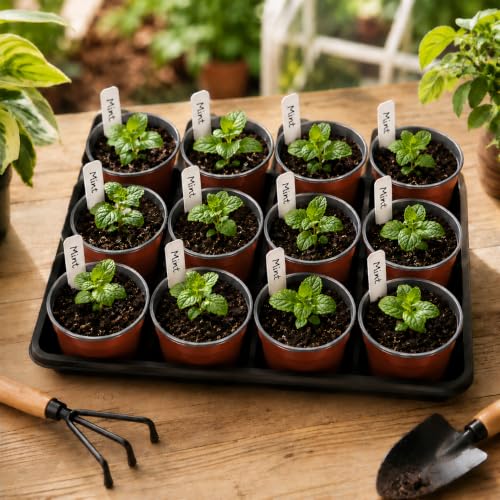 60pcs 3.5 inch Plastic Nursery Pots and 5 Pack Seedling Tray - size: Lightweight Trays+Red Round Pots-5P