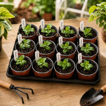 60pcs 3.5 inch Plastic Nursery Pots and 5 Pack Seedling Tray - size: Lightweight Trays+Red Round Pots-5P