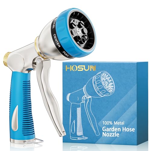 HOSUN 100% Metal Garden Hose Nozzle Sprayer with Ergonomic Handle, Blue - color: Sky Blue