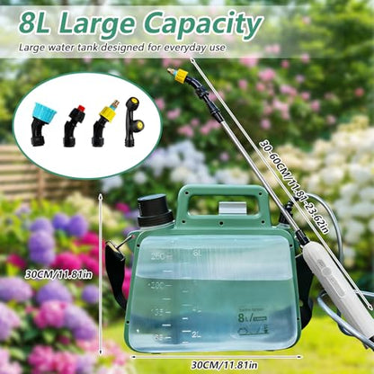Battery Powered Garden Sprayer 2Gallon,2500mA Electric Weed Sprayer with USB Rechargeable Handle & 4 Mist Nozzles, Adjustable Shoulder Strap,Weed Sprayers for Lawn & Garden - style: Upgraded Version