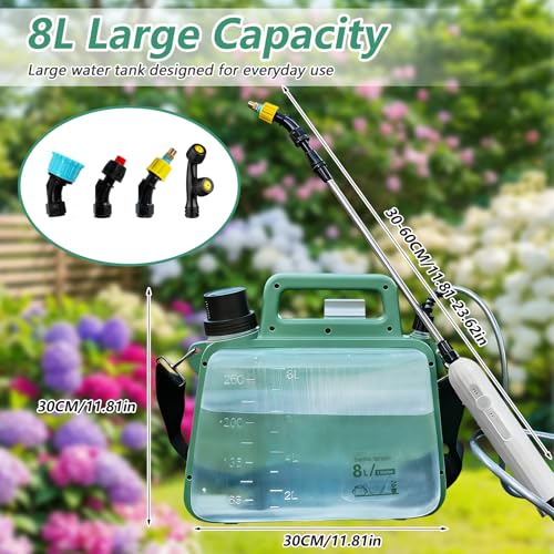 Battery Powered Garden Sprayer 2Gallon,2500mA Electric Weed Sprayer with USB Rechargeable Handle & 4 Mist Nozzles, Adjustable Shoulder Strap,Weed Sprayers for Lawn & Garden - style: Upgraded Version