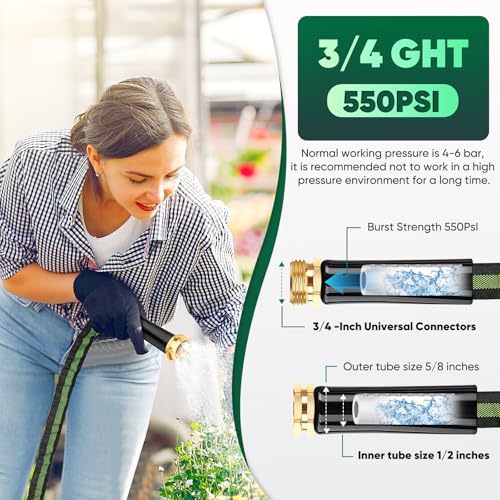 Garden Hose 100ft Lightweight, Non-Expanding, Leak-Proof Metal Connector, No-Knot No-Tangle, Easy to Store and Carry, Wear-Resistant, 3/4GHT Flexible Water Hose for Yard, Outdoor (Black Green)