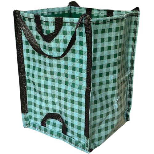 DURASACK Heavy Duty Home and Yard Bags 48-Gallon Reusable Self-Standing Lawn and Leaf Bags Garbage Can with Reinforced Handles, Gingham Green, 3 Pack - color: Gingham Green