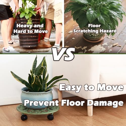 3 Packs 14 Inch Rolling Plant Stand with Wheels Metal Plant Caddy with Wheels Heavy Duty Round Plant Stand Indoor Iron Plants Rollers for Plants, Plant Dolly Retro Green - color: Retro Green, size: 14 inch: 3 pcs