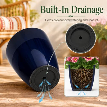 Neoaider Set of 3 Tall Planter, 24/21/12in Large Plastic Planter, Blue - color: Blue