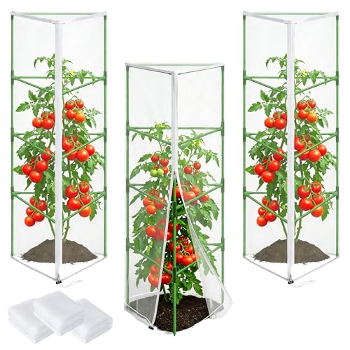 3Pcs 67"x12.6"x12.6" Garden Bird Netting for Triangle Tomato Cage - size: Triangle Cage Covers（Cover Only）