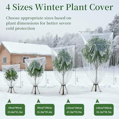 2 Pcs Winter Plant Covers Freeze Protection with Drawstring, 47"x71" Clear Plastic Film Shelter Bags, Waterproof Plant Frost Protection Covers for Outdoor Garden Shrubs Crops - size: 47"x71"
