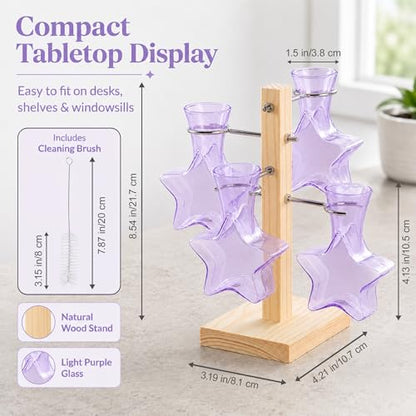 Nacome Plant Terrarium Propagation Stations: Purple Vase with Wooden Stand - color: Purple