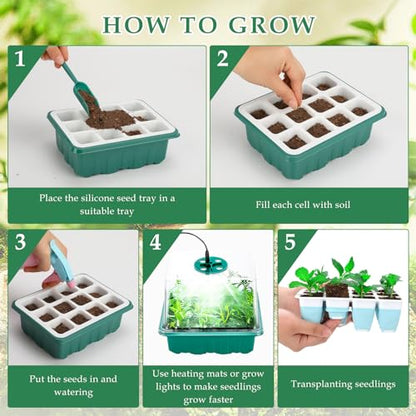 Hanaoyo 12 PCS Reusable Seed Starter Tray, 144 Cells Seed Starter Kit with Flexible Pop-Out Cells, Seedling Starter Trays for Seed Starter, Indoor Greenhouse Seeding Planting Growing - color: Blue-12 Pcs