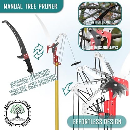 7.3-27FT Extendable Long Handle Pole Saw with Blade and Branch Scissors