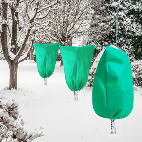 Homimp Plant Covers Freeze Protection, 4 Pack Frost Covers with Zipper Drawstring (71" x 47.3") Plant Protection Cover Bags for Outdoor Winter Frost Cold Weather Shrubs Trees Jacket Covers,Green - size: 47.3"W x 71"H