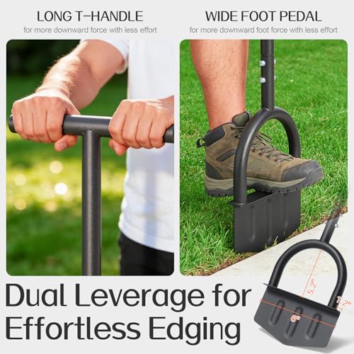 Edger Lawn Tool, 41-inch Long Handle Manual Lawn Edgers with T-Grip, Sharp V Shaped Half Moon Hand Lawn Edging Tool for Effortless Landscaping Sidewal