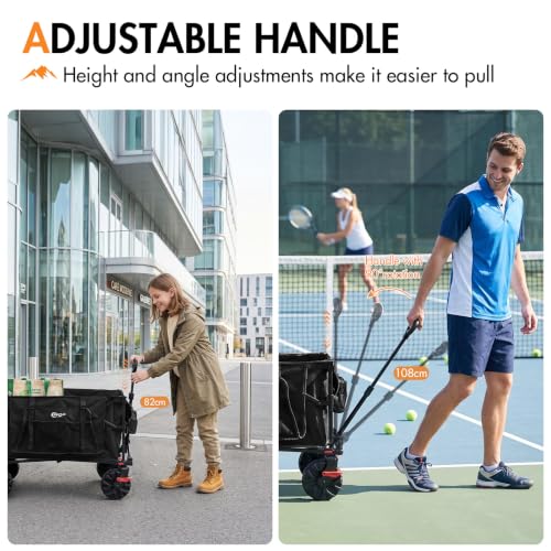 400L Collapsible Beach Wagon Cart for Sand Camping Garden Long Tailgate - color: Black, size: 400L with Brake