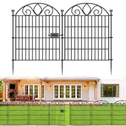 No Dig Garden Fence Outdoor for Yard, 10 Panels with Gate - size: 28 in(H) X 19.6 ft(L)