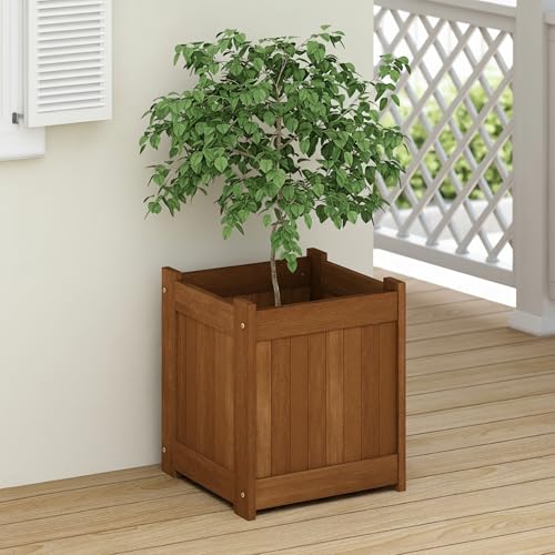 Furinno TIOMAN Planter Box, Hardwood Flower Box, Cube Garden Box, in Teak Oil, Outdoor Indoor, Garden, Patio, Balcony, Light Wood - size: 15.4 x 15.4 x 17.7