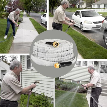 YOTOO Garden Hose 75FT, Lightweight, Durable, Flexible, Non-Expanding, Kink-Free Water Hose with Solid Brass Fittings for Outdoor, Watering flants and flowers, Car Wash, Gray - size: 75 FT