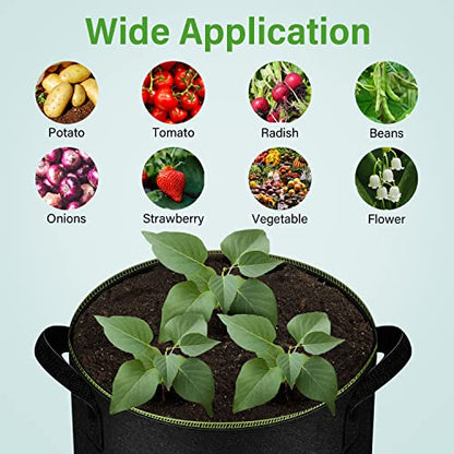 iPower 3-Gallon 10-Pack Grow Bag Thickened Nonwoven Fabric Pots Heavy Duty Aeration Container with Strap Handles for Garden and Planting Vegetable Flowers, Black with Green Stitch Sewing - color: Green, size: 3 Gallon