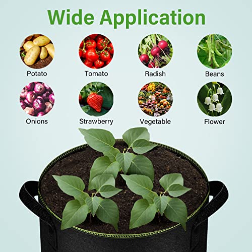 iPower 10-Gallon 10-Pack Grow Bag Thickened Nonwoven Fabric Pots Heavy Duty Aeration Container with Strap Handles for Garden and Planting Vegetable Flowers, Black with Green Stitch Sewing - color: Green, size: 10 Gallon