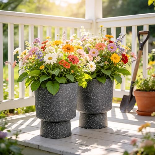 16.8" Pedestal Planters for Outdoor Plants, Large Urn Flower pots S/2 - color: 16.8"h-gray Terrazzo