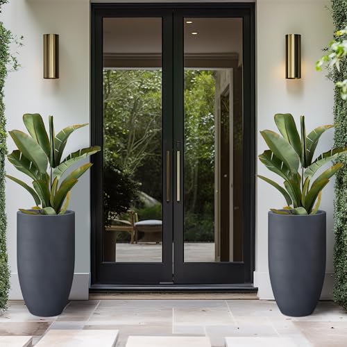 Kante Large Round Tapered Charcoal Concrete Planter 24" Tall, Outdoor - color: Charcoal, size: 24" Tall